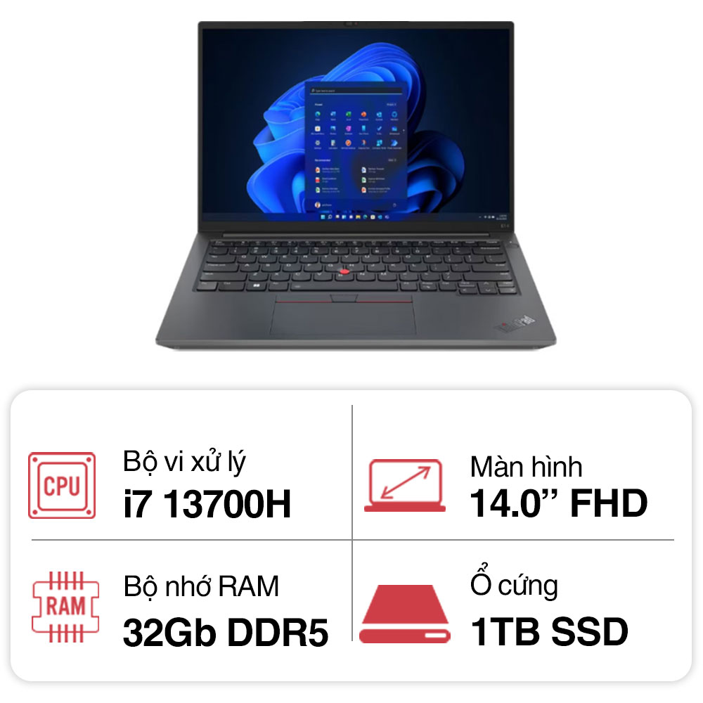 Laptop Lenovo ThinkPad E14 GEN 5 21JK00FMVN (I7 13700H/ 32GB/ 1TB SSD/ 14 inch FHD/ Win11/ Black/ Vỏ nhôm/ 2Y)