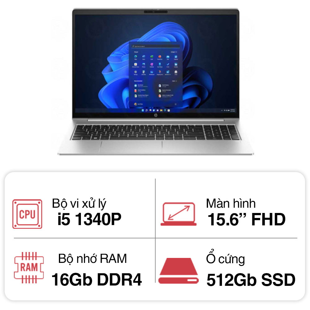 Laptop HP ProBook 450 G10 9H8V8PT (i5 1340P/ 16GB/ 512GB SSD/ 15.6 inch FHD Touch/ Win11/ Silver/ Vỏ nhôm)