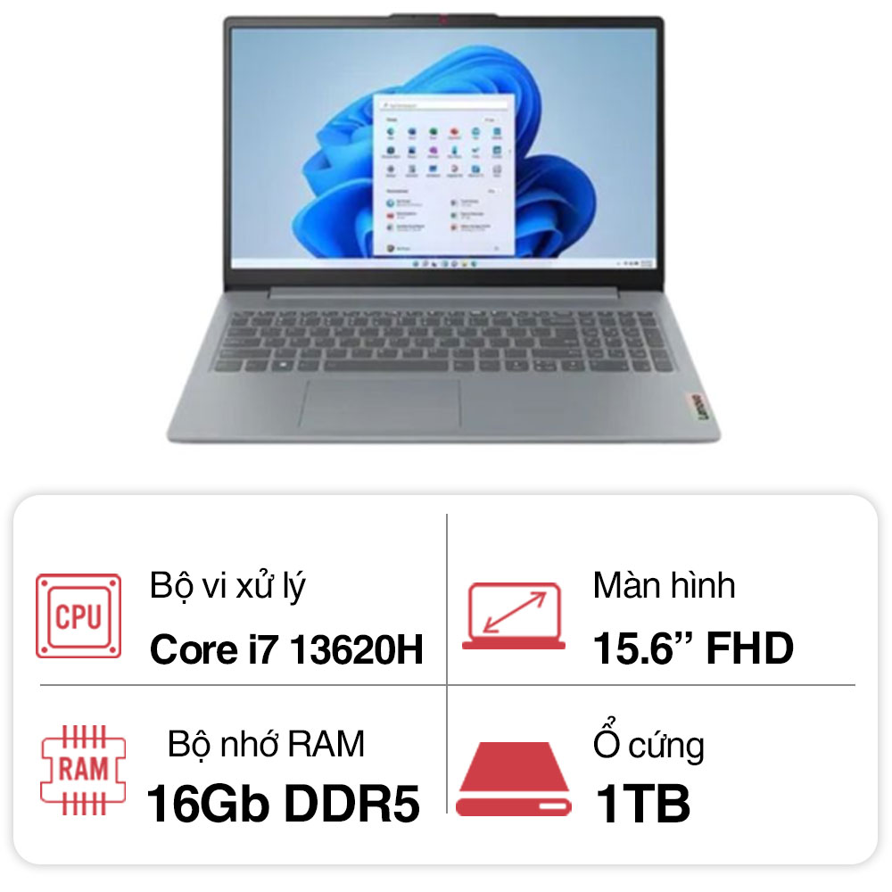 Laptop Lenovo IdeaPad Slim 3 15IRH8 (i7 13620H/ 16GB/ 1TB SSD/15.6 inch FHD/Win11/ Arctic Grey/2Y)