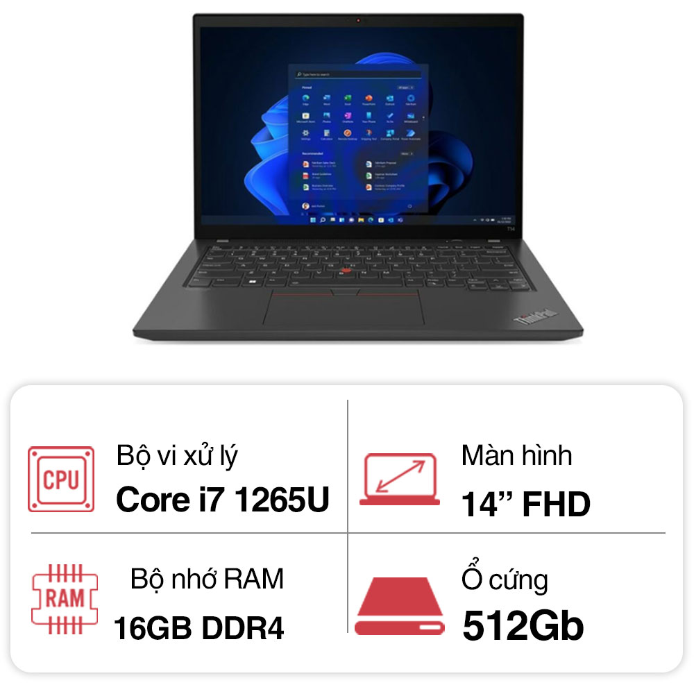 Laptop Lenovo ThinkPad T14 GEN 3 21AH00NXVA (i7 1265U/ 16GB/ 512GB SSD/14 inch WUXGA/NoOS/ Black/ Carbon)