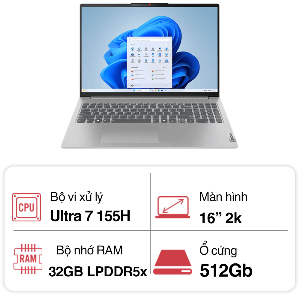 Laptop Lenovo IdeaPad Slim 5 16IMH9 OLED 83DC001SVN (Ultra 7 155H/ 32GB/ 512GB SSD/16 inch 2K/ 120Hz/ Win11/ Cloud Grey/ Vỏ nhôm/2Y)