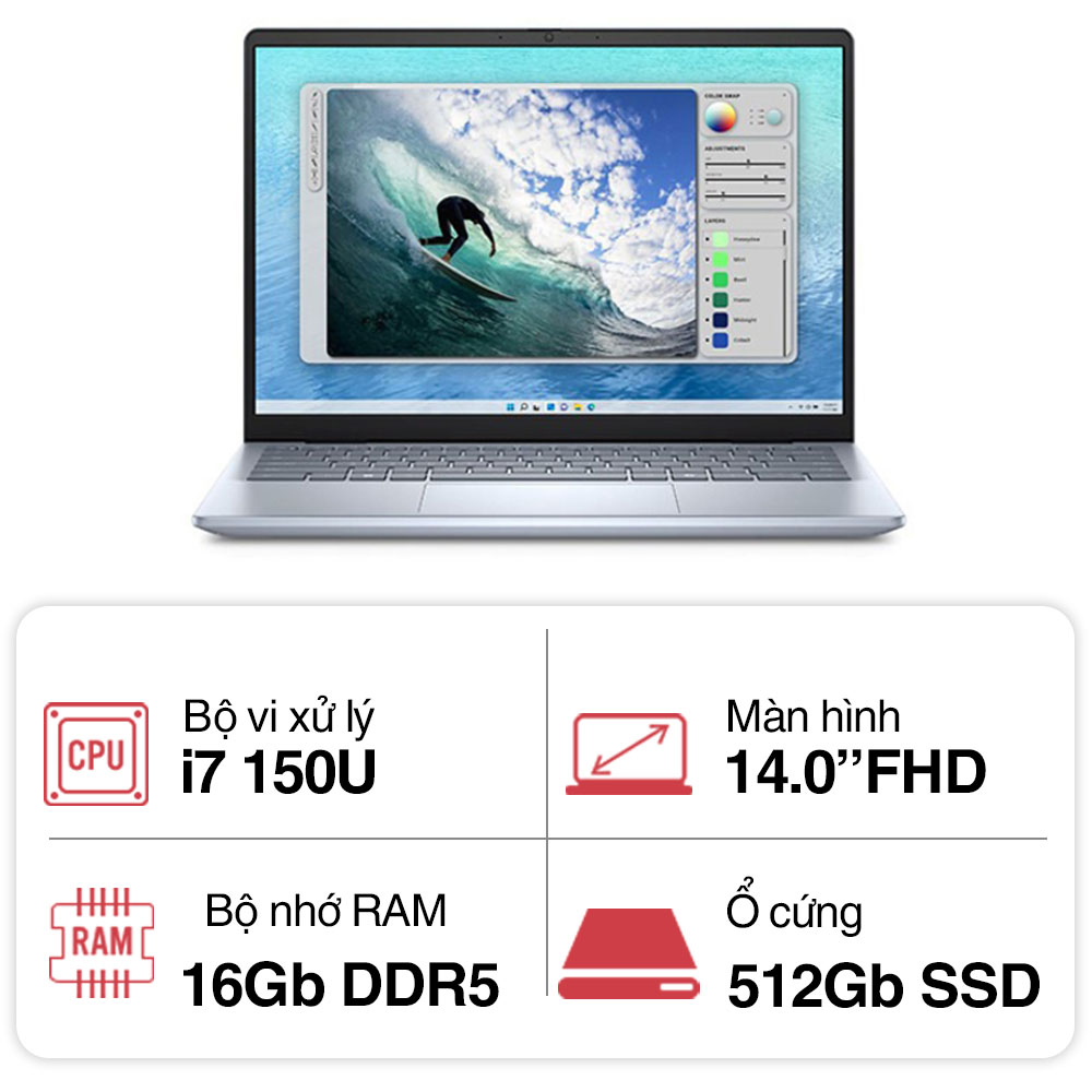 Laptop Dell Inspiron 5440 N4I7204W1 (Core 7 150U/ 16GB/ 512GB SSD/ 14 inch FHD+/ Win 11/ Office/ Ice Blue/ 1Y)