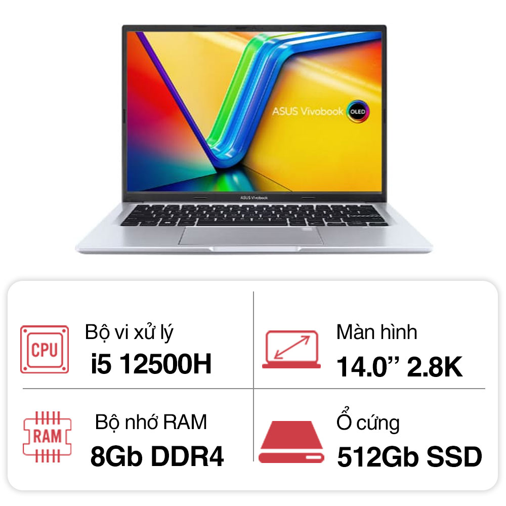 Laptop Asus Vivobook 14X OLED A1405ZA-KM146W (i5 12500H/ 8GB/ 512GB SSD/14 inch 2.8K/Win11/ Silver)
