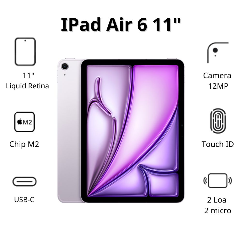 Máy tính bảng Apple IPad Air 6 11inch Wifi (8GB/ 128Gb/ Purple)