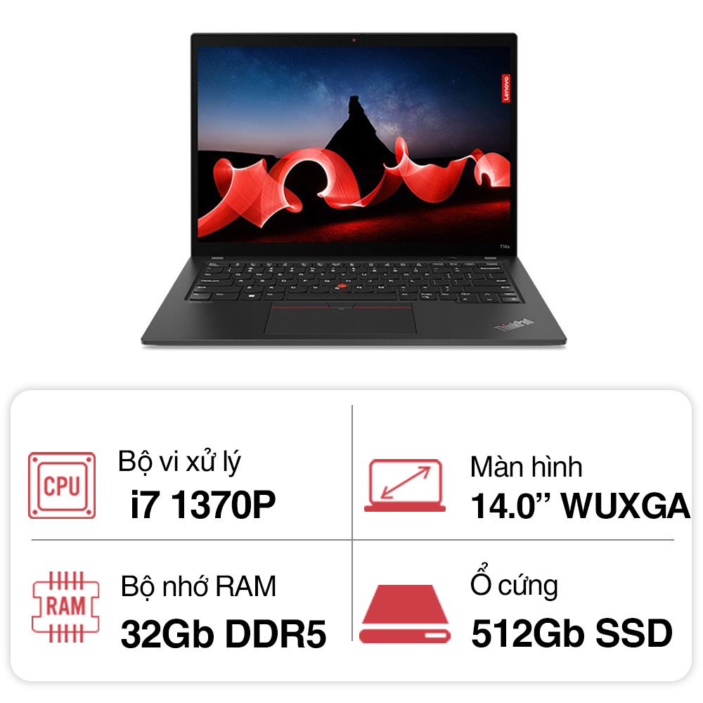 Laptop Lenovo ThinkPad T14S GEN 4 (i7 1370P vPro/ 32GB/ 512GB SSD/ 14 inch WUXGA/ Win 11 Pro/ Carbon/ 3Y)