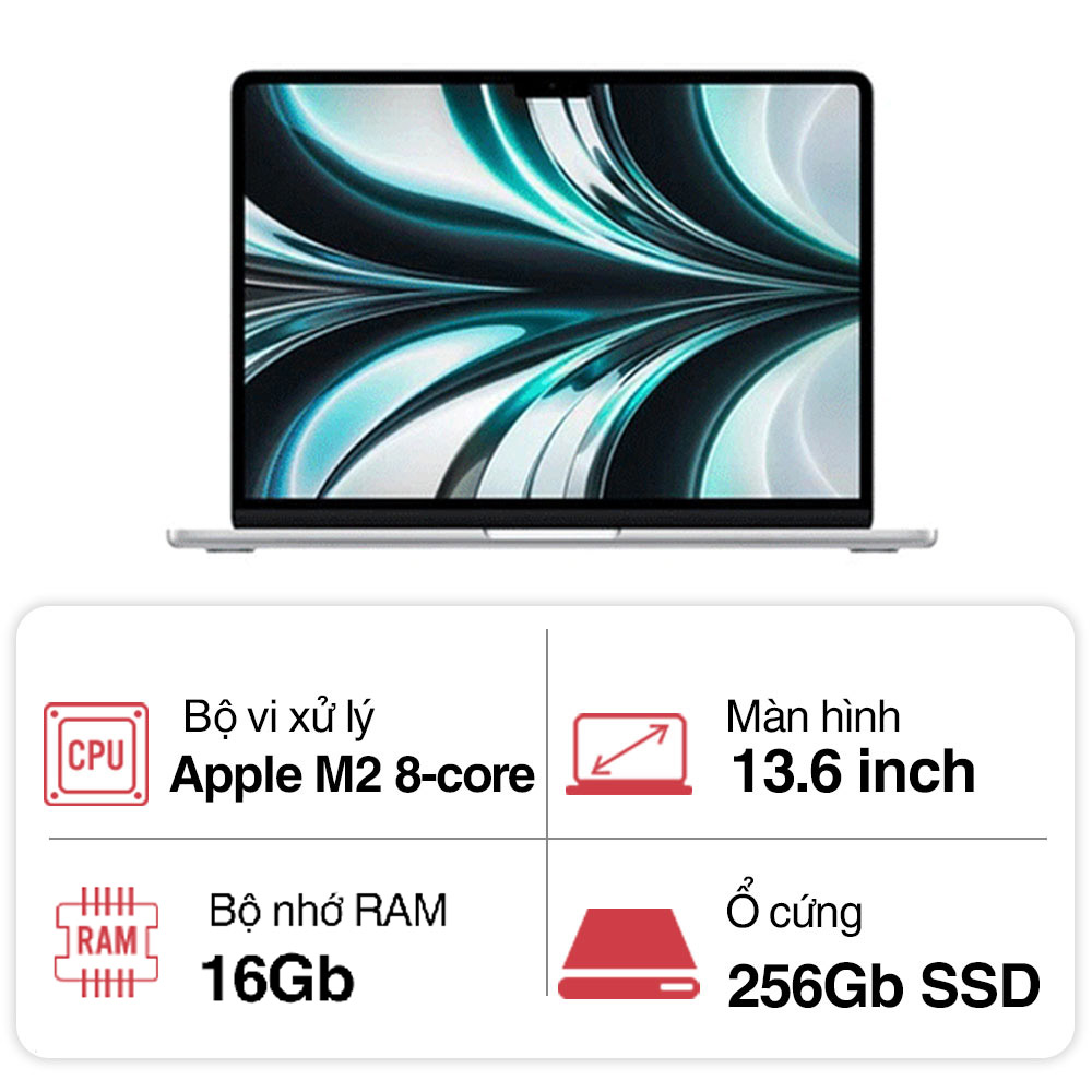 Laptop Apple Macbook Air M2 Z15W005J9 (8 core CPU/ 10 core GPU/ 16GB/ 256GB/ 13.6Inch/ Mac OS/ Silver/ Vỏ nhôm)