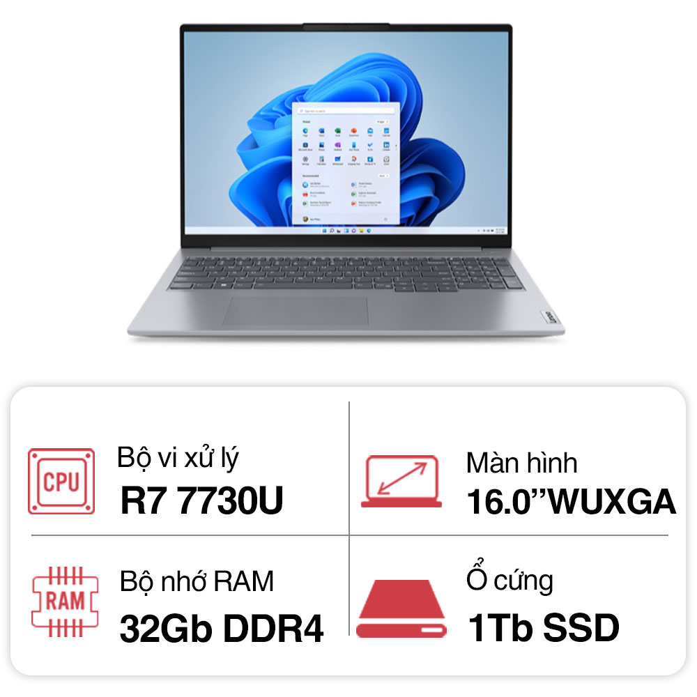 Laptop Lenovo ThinkBook 16 G6 ABP màn 2K (R7 7730U/ 32GB/ 1TB SSD/ 16 inch WQXGA/ Win11/ Grey/ Vỏ nhôm/ 2Y)