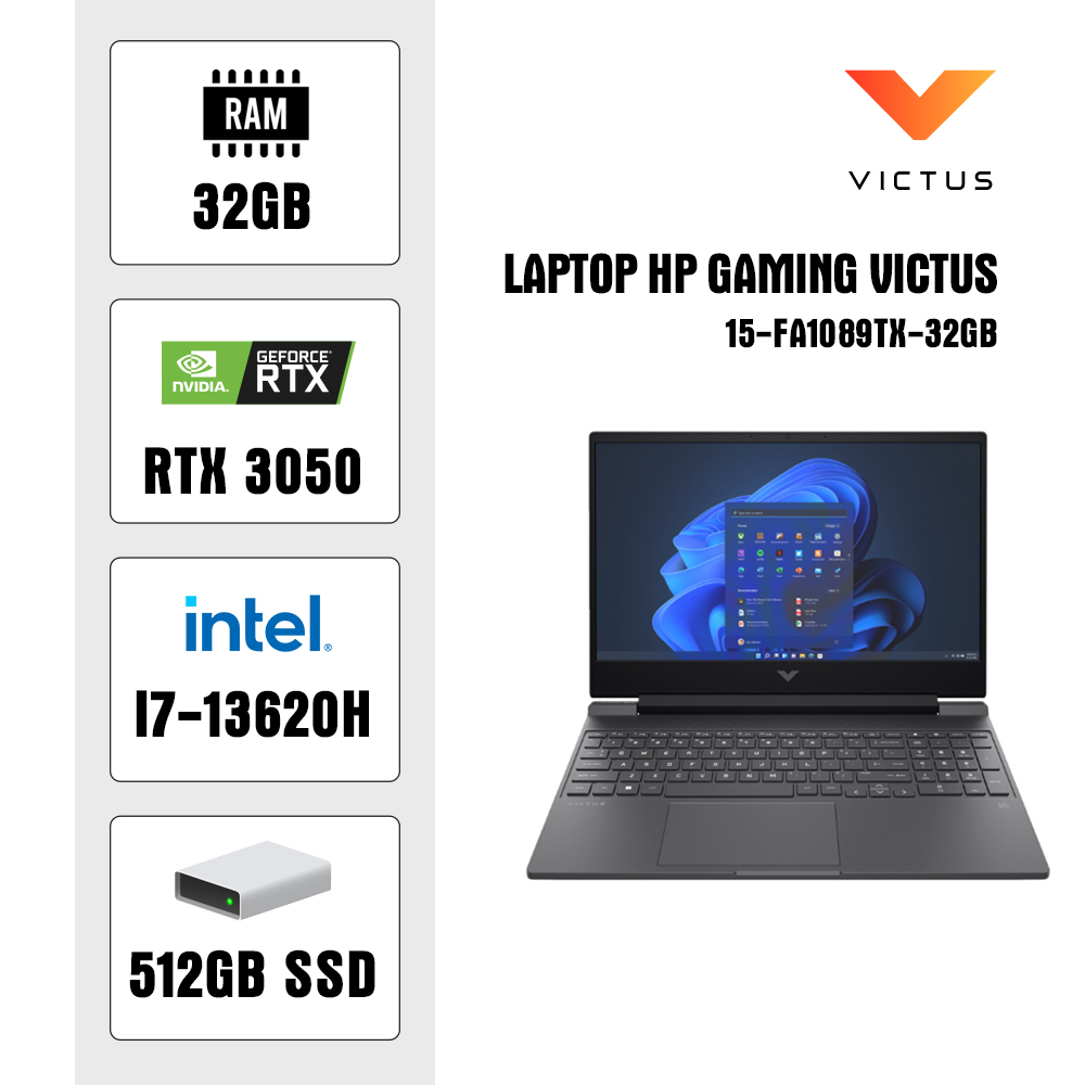 Laptop HP Gaming Victus 15-fa1089TX-32GB (i7 13620H/ 32GB/ 512GB SSD/ RTX 3050 6Gb/ 15.6 inch FHD/ Win11/ Silver)