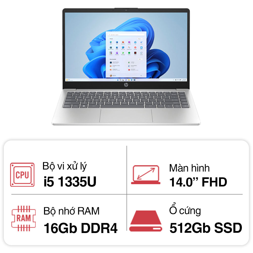Laptop HP 14s ep0128TU-16GB (i5 1335U/ 16GB/ 512GB SSD/ 14 inch FHD/ Win11/ Silver)