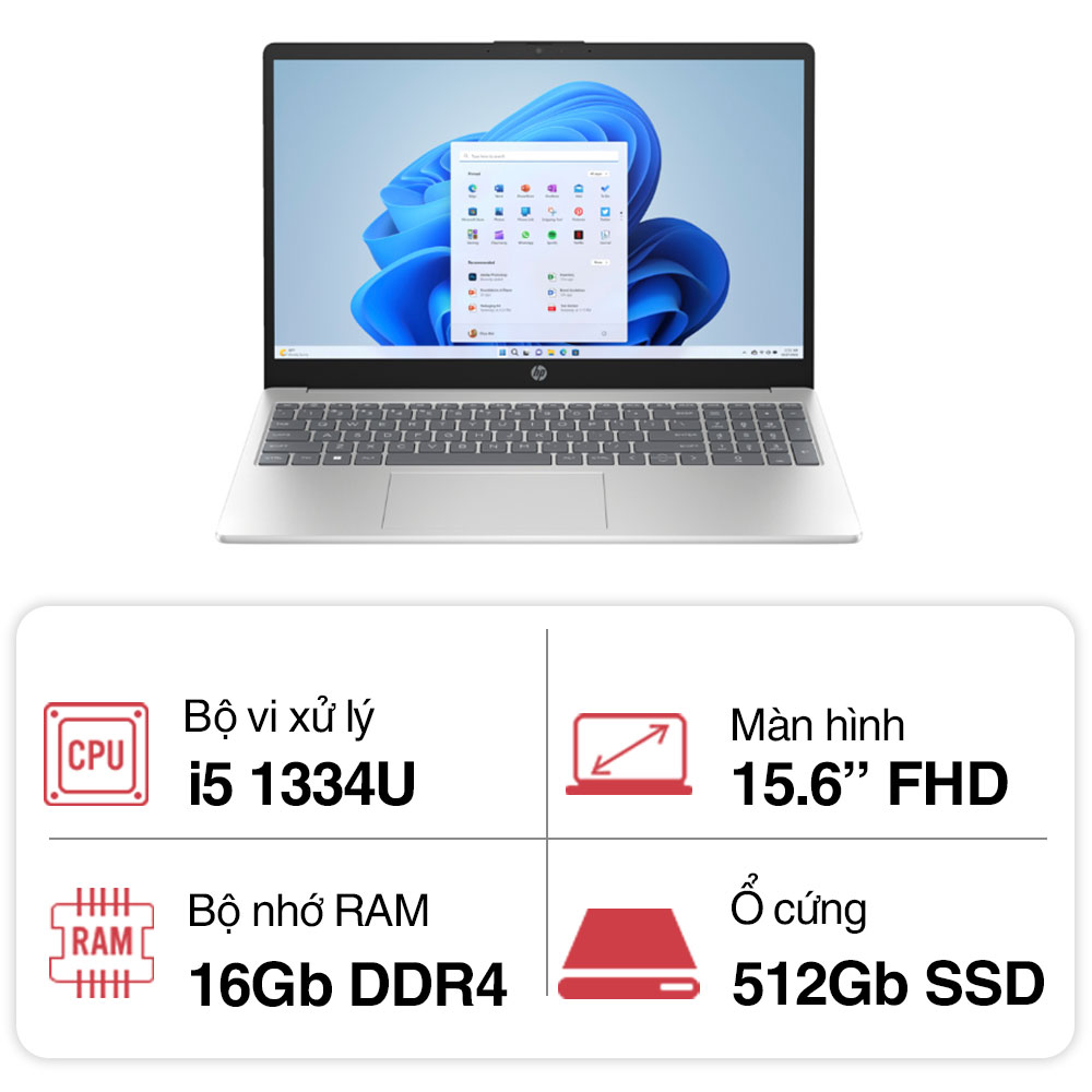 Laptop HP 15 fd0237TU-16GB (i5 1334U/ 16GB/ 512GB SSD/ 15.6 inch FHD/ Win11/ Bạc)