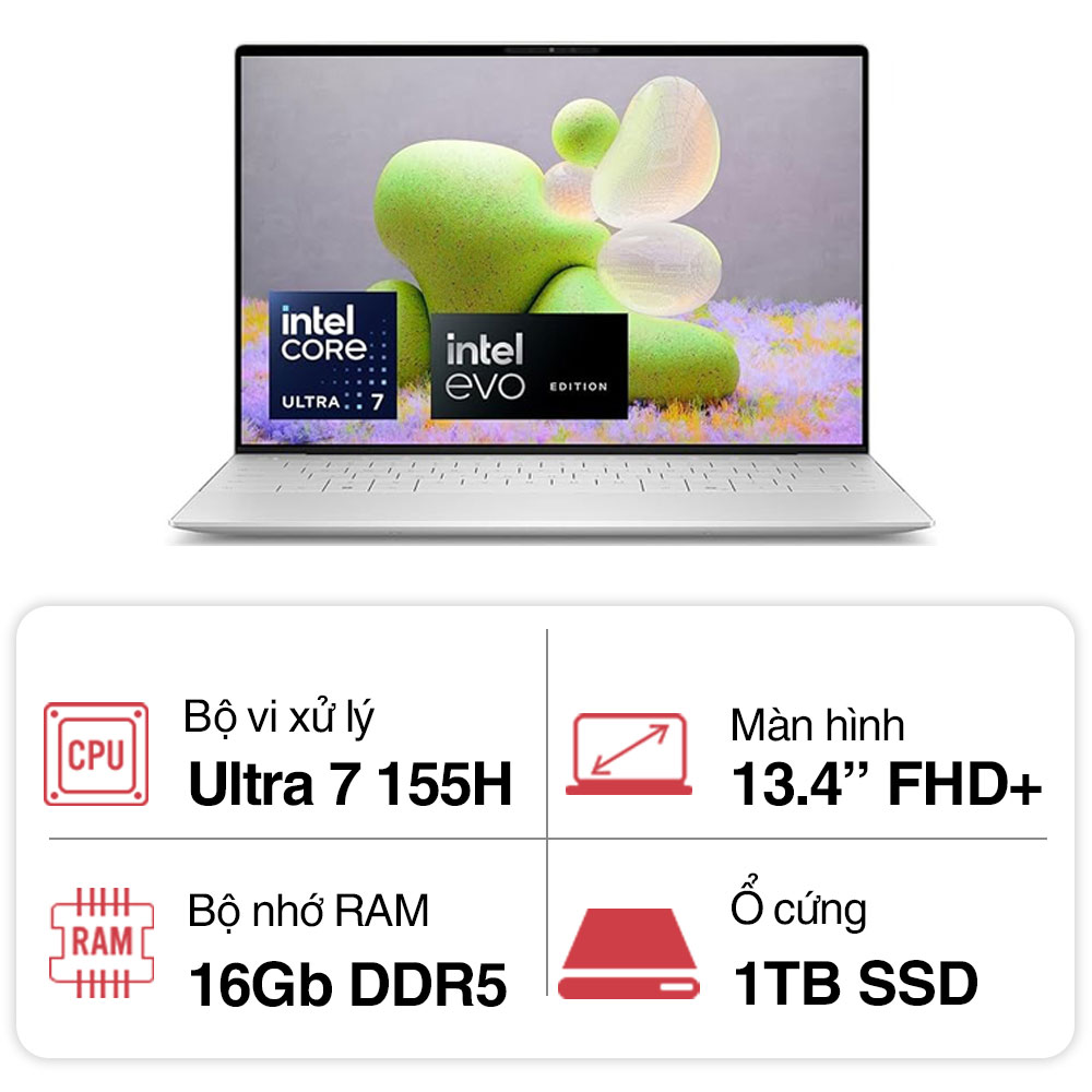 Laptop Dell XPS 13  Plus 9340 HXRGT1 (Ultra 7 155H/ 16GB/ 1TB SSD/ 13.4 inch FHD+/ Win 11/ Office/ Platinum/ 1Y)