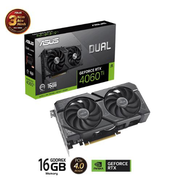 Cạc màn hình Asus Dual GeForce RTX 4060 Ti EVO OC Edition 16GB (DDR6/ 128 bit)