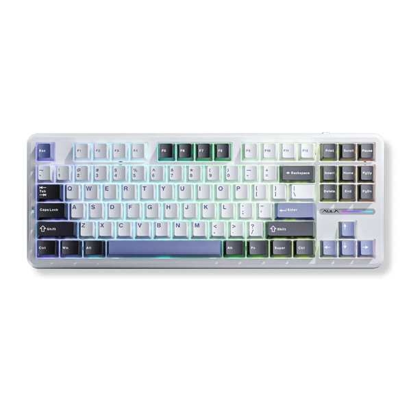 Bàn phím cơ Aula có dây F87 Đen Trắng Xanh Dương Grey Wood V3 switch
