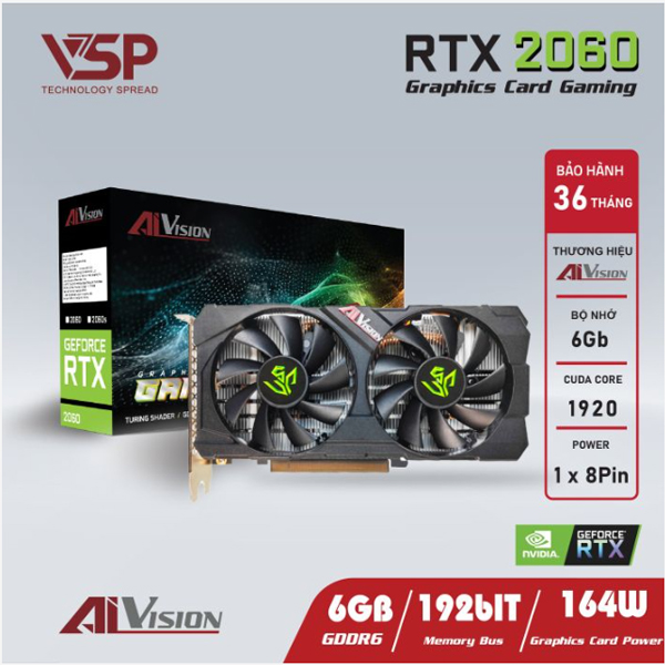 Cạc màn hình AiVision GeForce RTX 2060 6GB (GDDR6/ 192 bit)