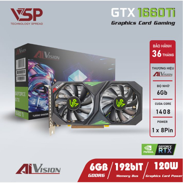 Cạc màn hình AiVision GeForce GTX 1660 TI 6GB (GDDR6/ 192 bit)