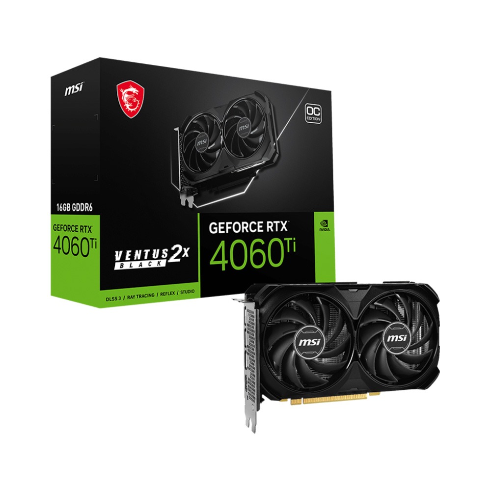 Cạc màn hình MSI GeForce RTX 4060 Ti VENTUS 2X BLACK 16GB OC (DDR6/ 128 bit)