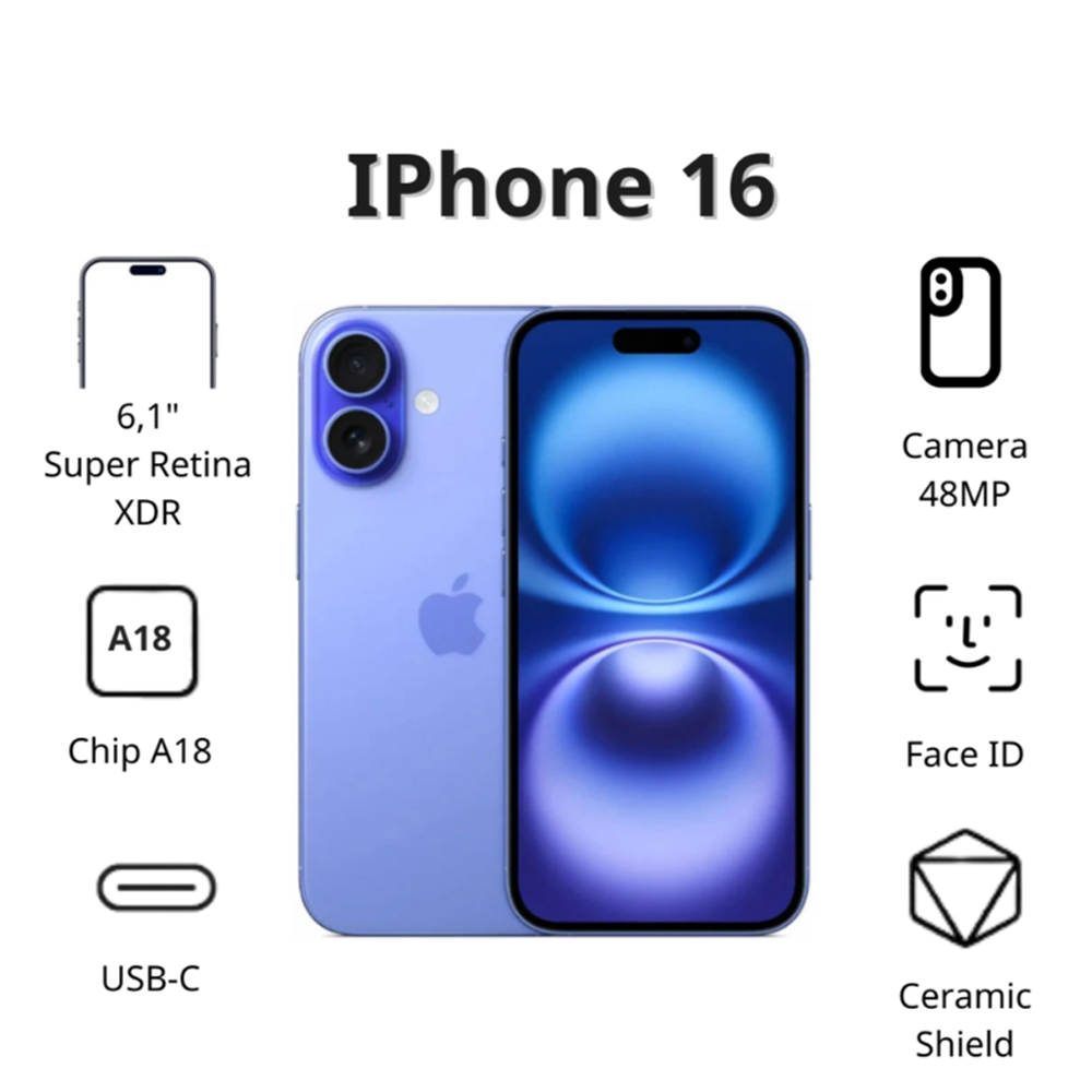 Điện thoại Apple iPhone 16 (256GB/ Xanh lưu ly)