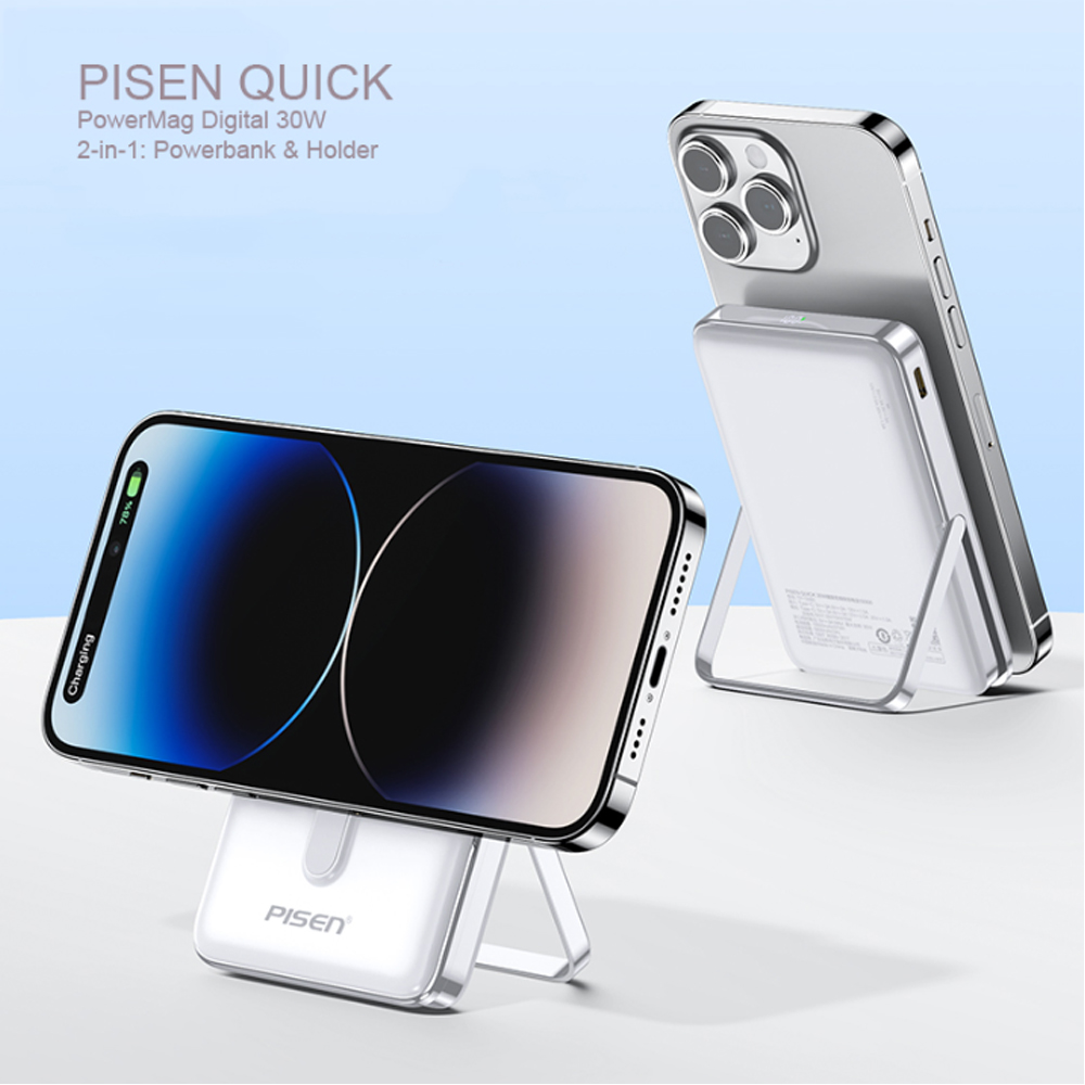 Pin sạc dự phòng không dây Pisen 10.000 mAh QUICK - POWERMag Digital TP-D080 30W Màu trắng
