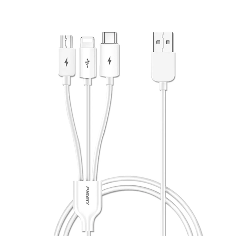 Cáp Pisen 3 đầu ra Lightning Type-C Micro 1.2m AP07-1200