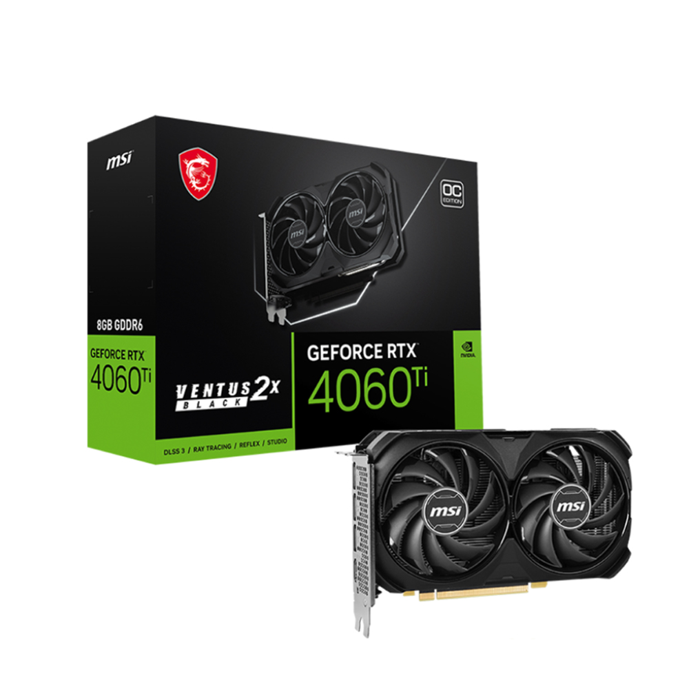 Cạc màn hình MSI GeForce RTX 4060 Ti 8G VENTUS 2X BLACK OC (GDDR6/ 128 bit)