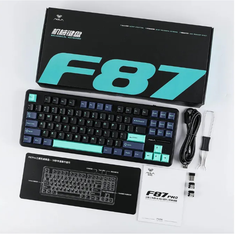 Bàn phím cơ Aula F87/ F87 PRO Xanh đậm+đen+xanh cổ vịt, Greywood V4 switch