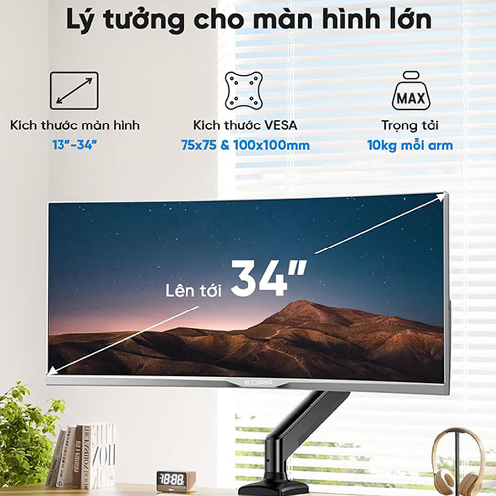 Giá treo màn hình E-Dra EMA7302 (1 màn hình/ 22inch - 34inch/ Gắn bàn)