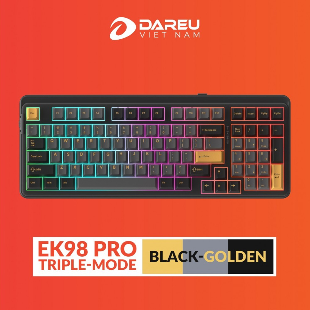 Bàn phím cơ không dây Dareu EK98 Pro Triple Mode Black Golden DareU Dream switch (Bluetooth/Wireless/ Linear/ LED RGB/ Đen)