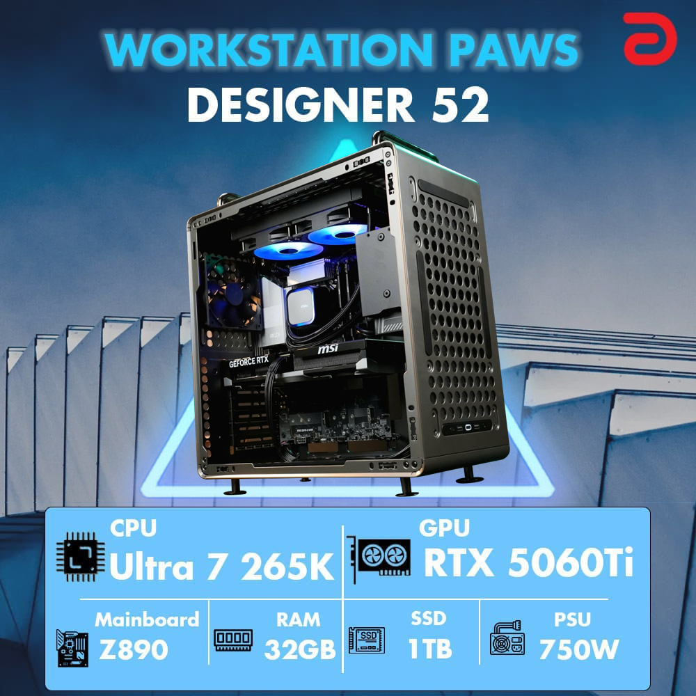 Máy tính PAWS DESIGNER 52-Core Ultra 7/32GB/RTX5060TI 16Gb