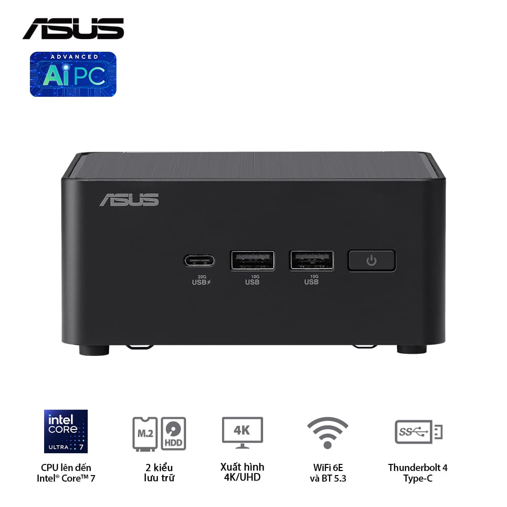 Mini PC Asus NUC 14 Pro Tall NUC14RVHI3 (Core 3 100U/ NoOS/ 3Y/ Kèm cáp nguồn)