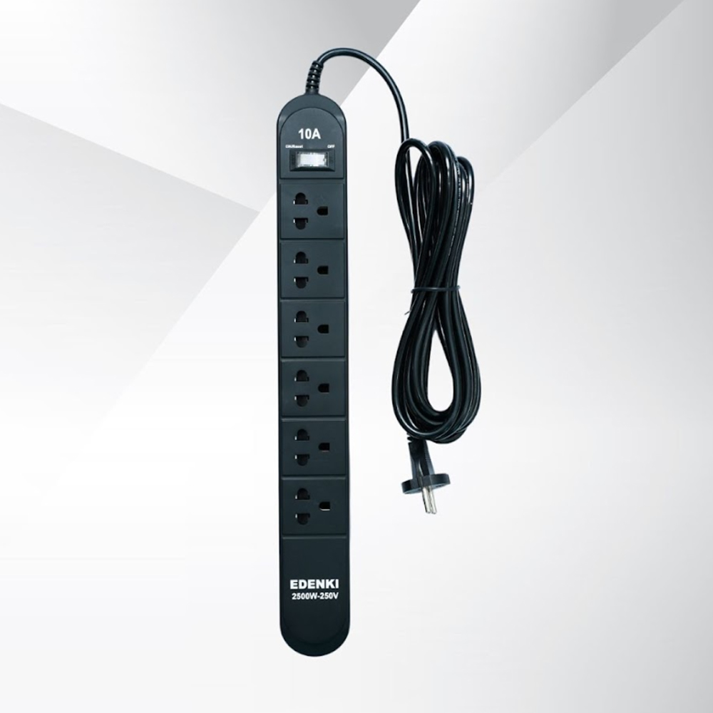 Ổ cắm điện Edenki ED-6C4B Black (6 Lỗ đa năng - 4M 10A)