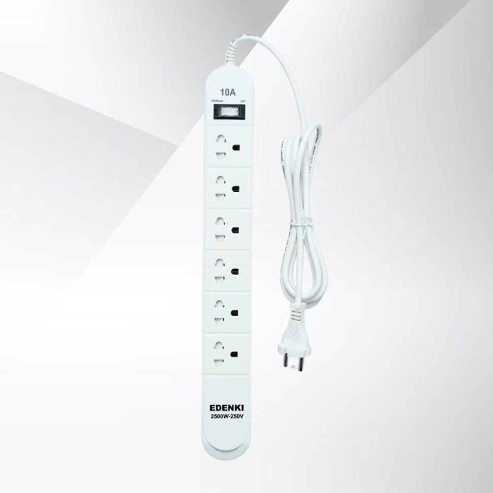 Ổ cắm điện Edenki ED-6C2W White (6 Lỗ đa năng - 2M 10A)