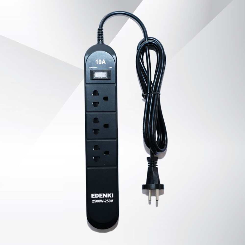 Ổ cắm điện Edenki ED-3C2B Black (3 Lỗ đa năng - 2M 10A)
