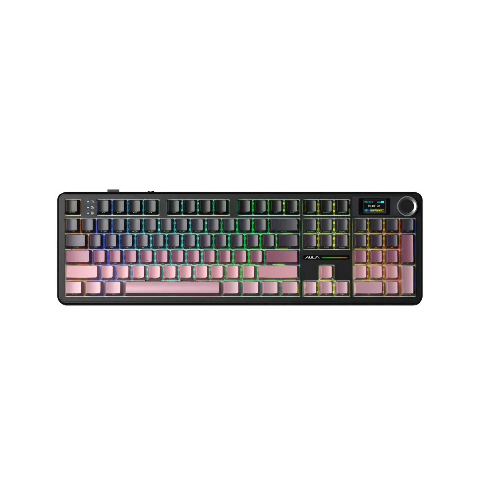 Bàn phím cơ Aula 3 MODE F108 PRO Đen + hồng gradient Grey Wood V3 switch