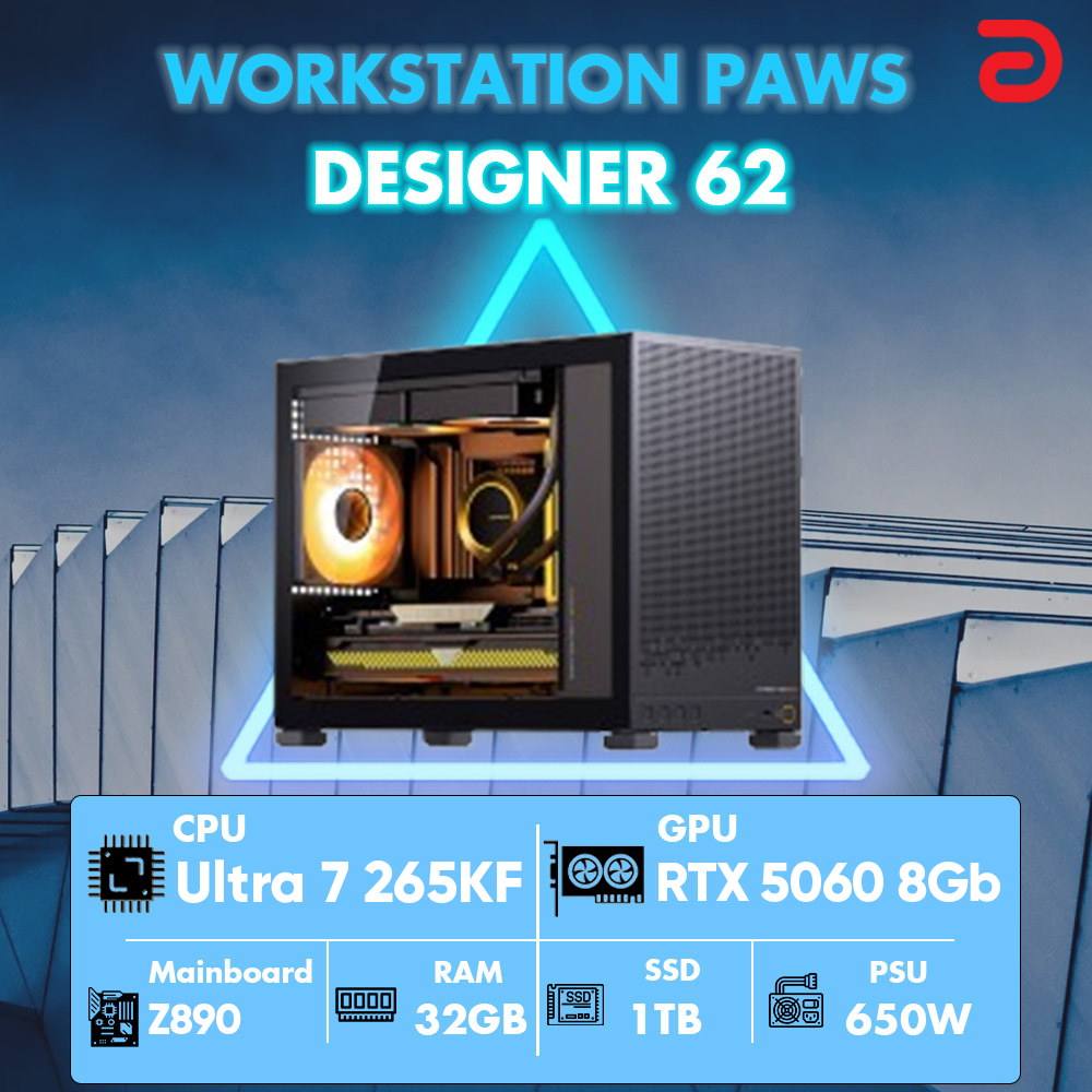 Máy tính PAWS DESIGNER 62 (Core Ultra 7 265KF/Z890/32GB/RTX 5060 8Gb)
