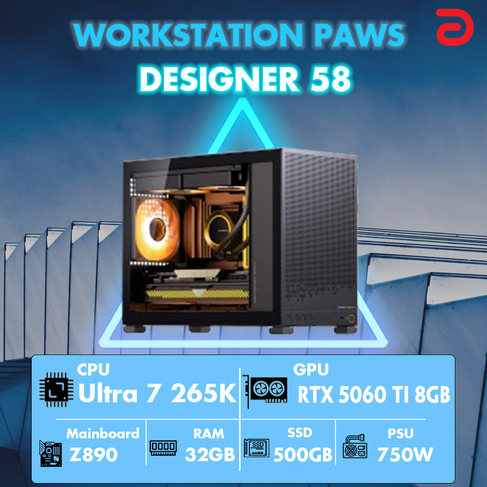 Máy tính PAWS DESIGNER 58 (Core Ultra 7 265K/Z890/32GB/RTX 5060TI 8Gb)