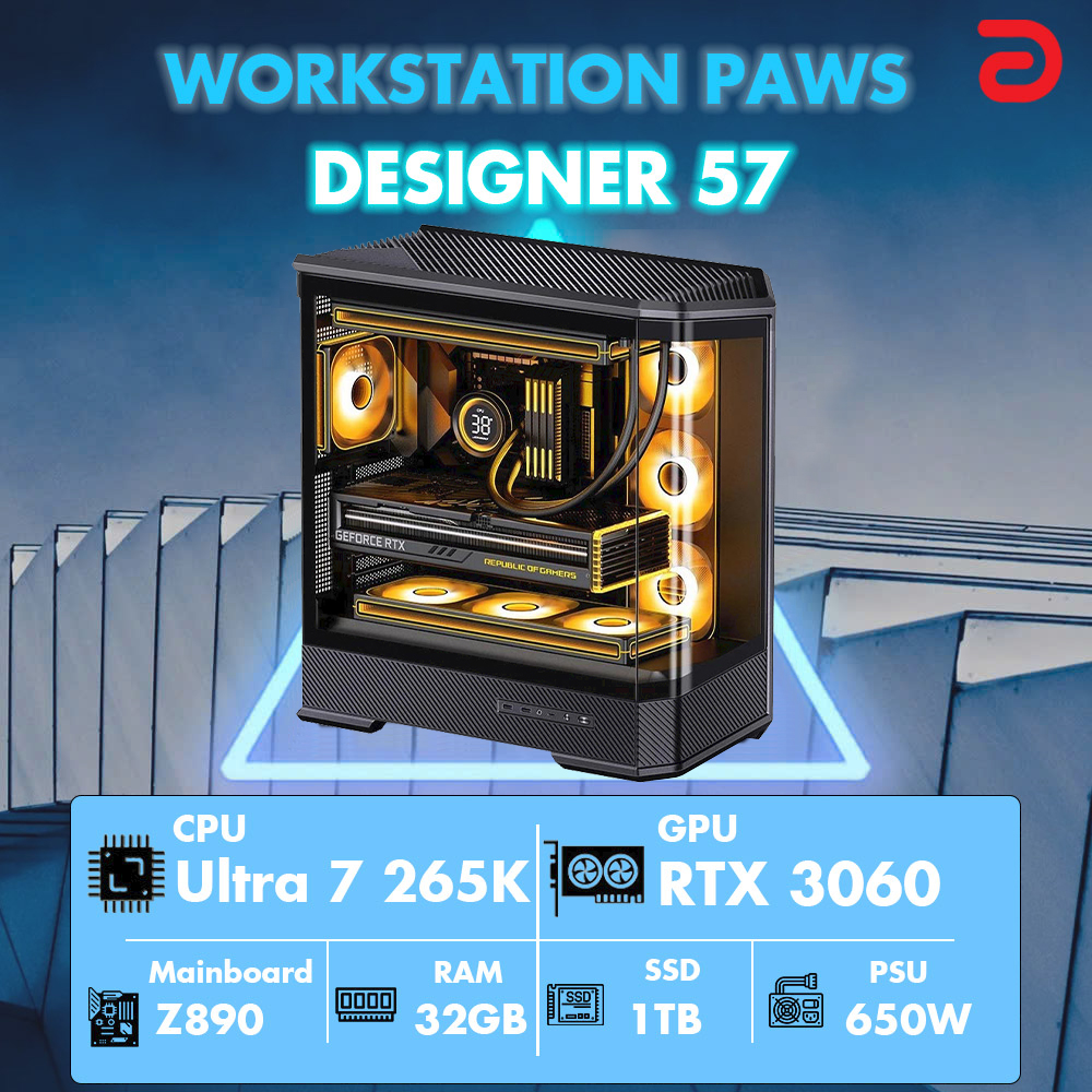 Máy tính PAWS DESIGNER 57 (Core Ultra 7 265K/Z890/32GB/RTX 3060 12Gb)