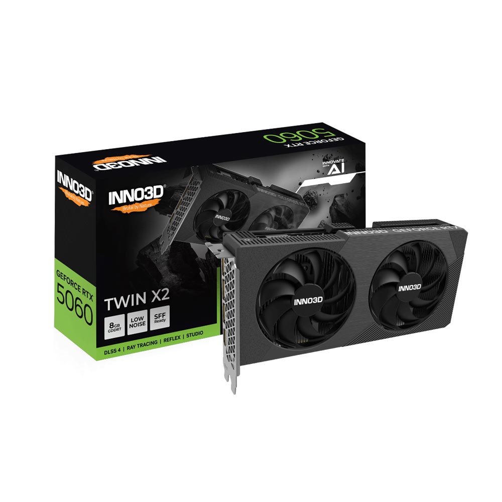 Cạc màn hình Inno3D GeForce RTX 5060 Twin X2 OC (8GB/ GDDR7/ 128 bit)