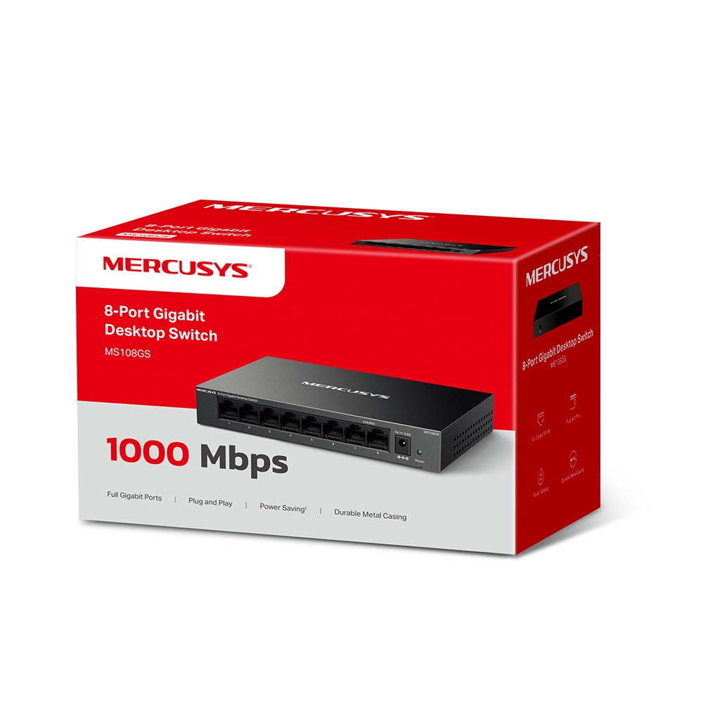 Switch Mercusys MS108GS (Gigabit 1000Mbps/ 8 Cổng/ Vỏ Thép)