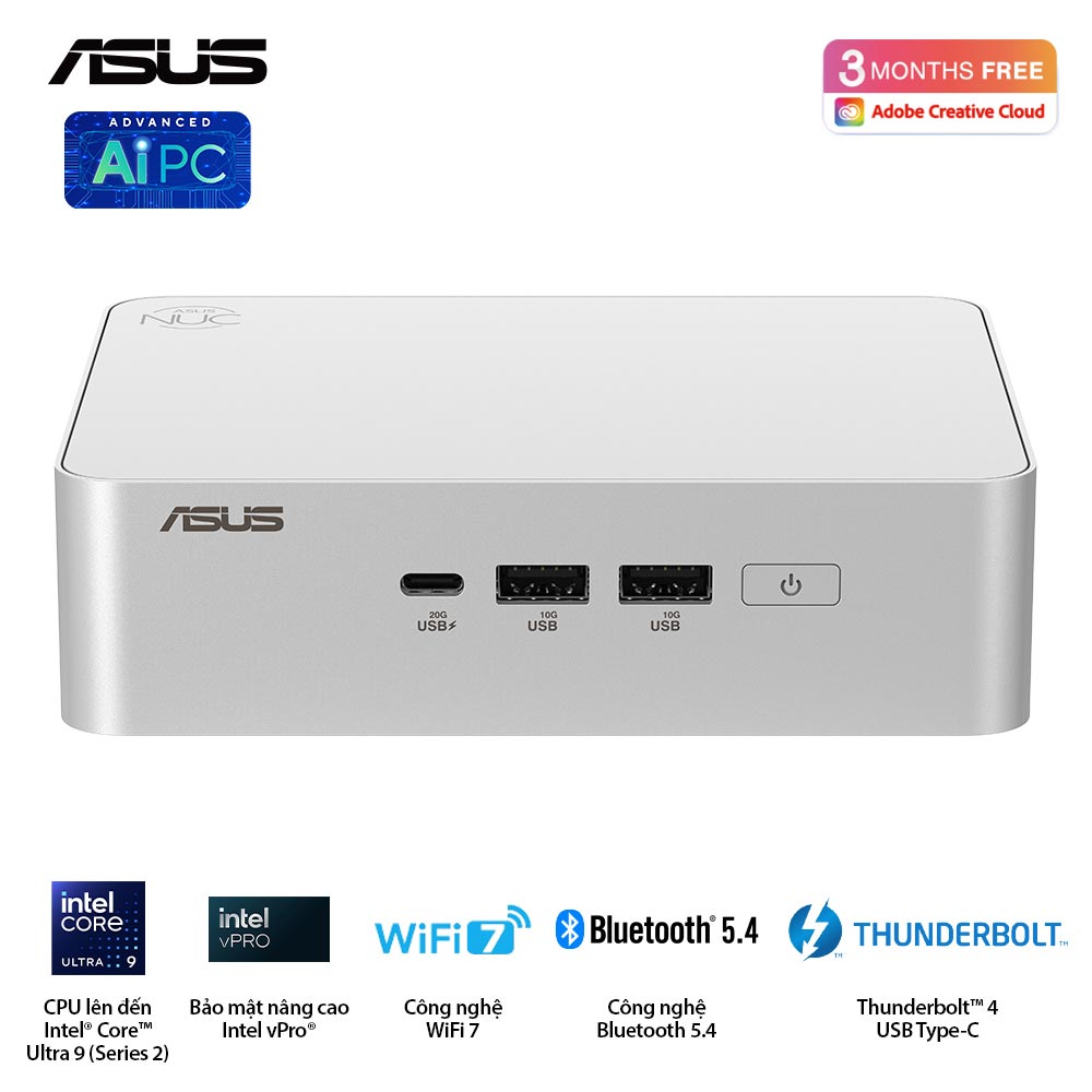 Mini PC Asus NUC 15 Pro Plus Tall NUC15CRSU5 (Ultra 5 225H/ NoOS/ Trắng/ 3Y/ Vỏ nhôm)