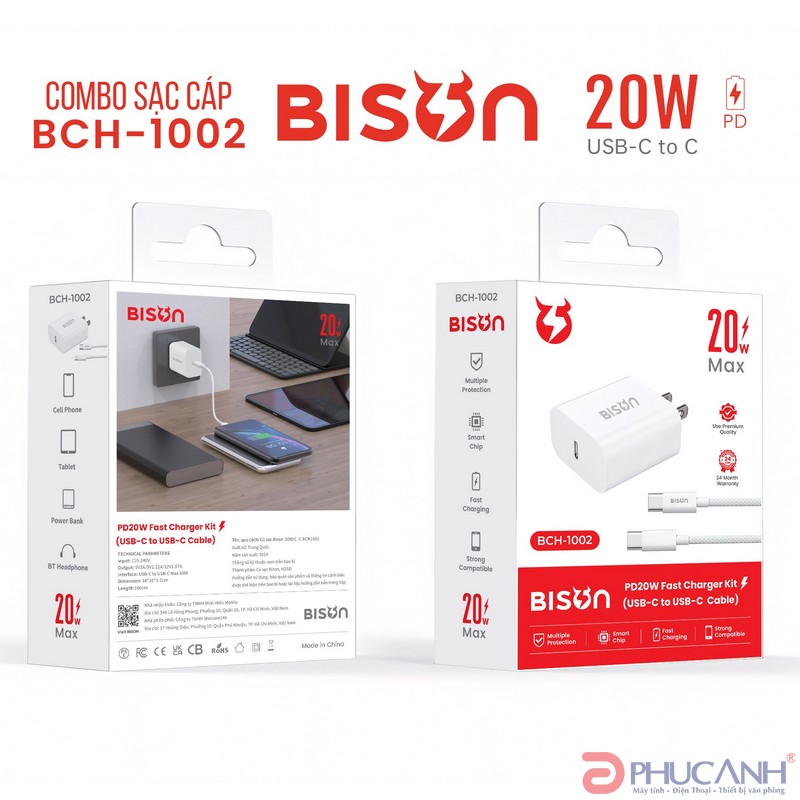 Củ sạc Bison Type C 20W BCH1002 (kèm cáp Type C- type C)