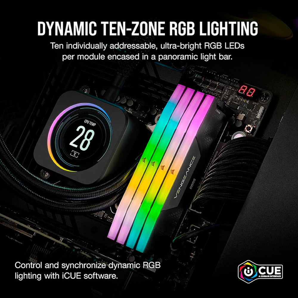 Ram PC Corsair Vengeance RGB Black 96GB (2x48GB) DDR5 6000MHz (CMH96GX5M2E6000C36)