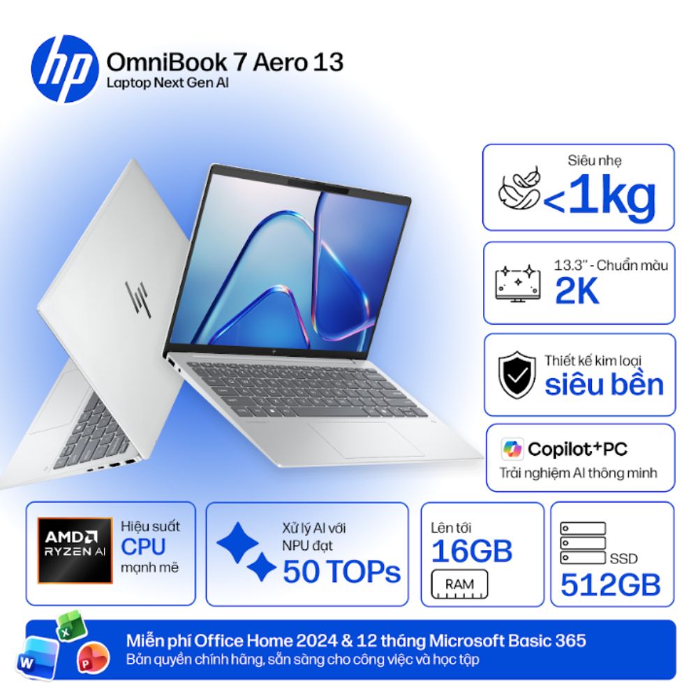 Laptop HP OmniBook 7 13-bg1087AU BZ7S1PA (AI 5 340/ 16GB/ 512GB SSD/ 13.3 inch WUXGA/ Win 11/ Office/ Bạc)