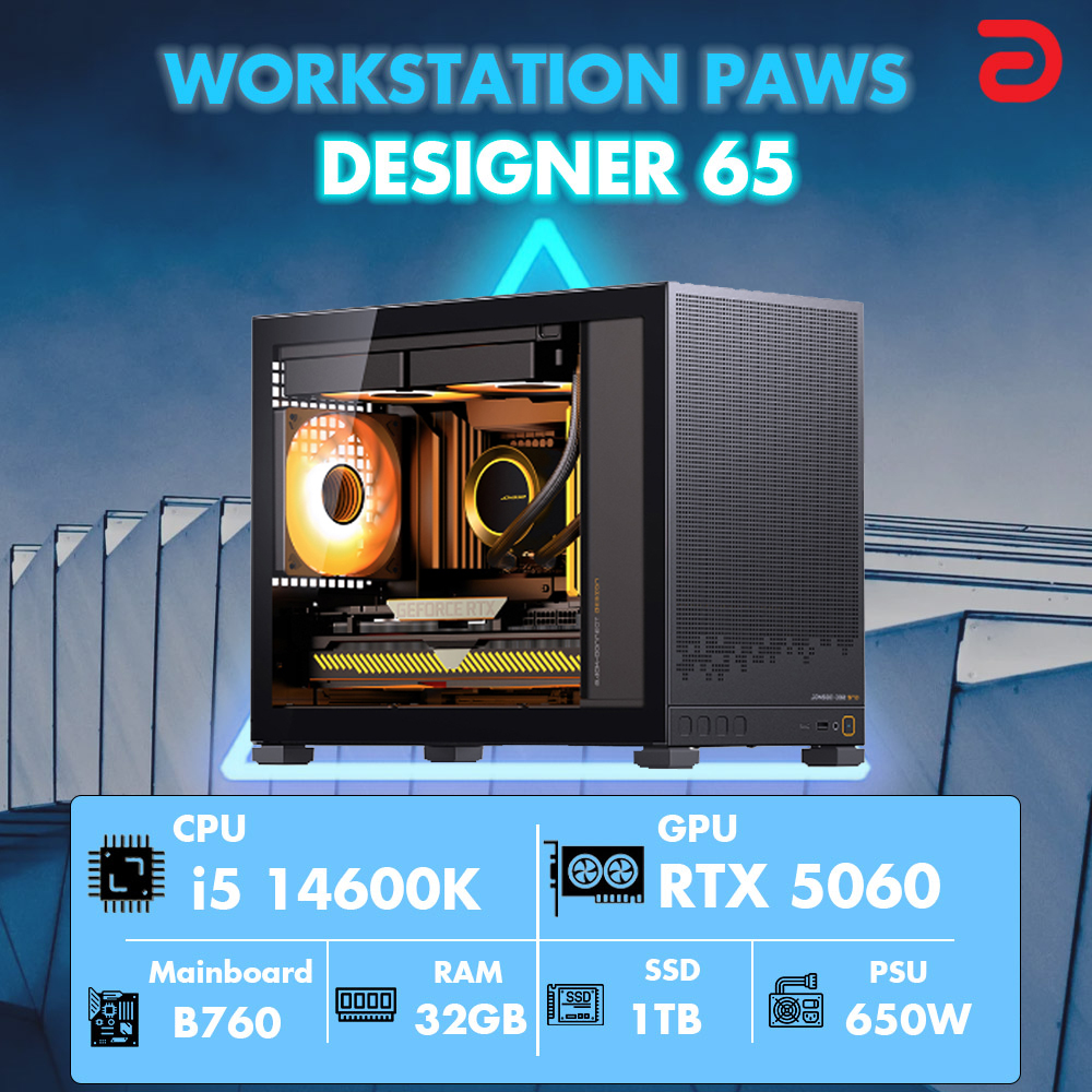 Máy tính PAWS DESIGNER 65 (Core i5 14600K/B760/32GB/RTX 5060 8Gb)