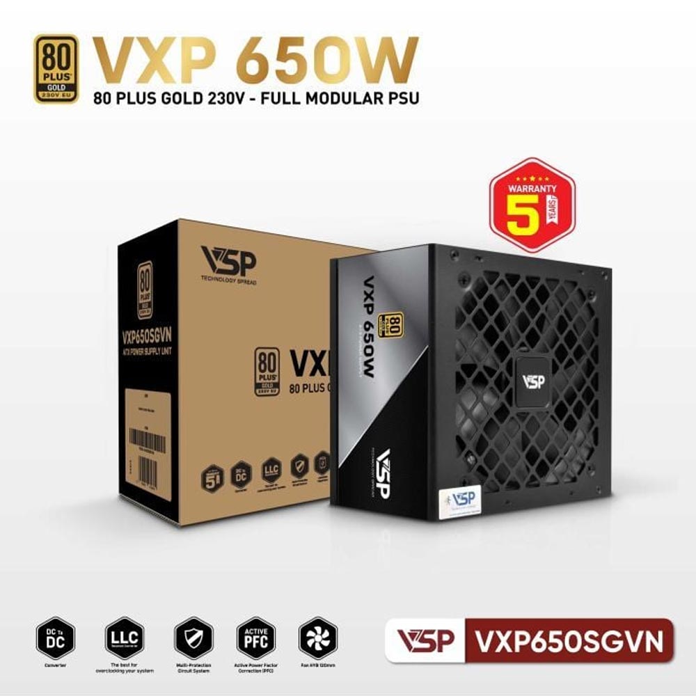 Nguồn máy tính VSP VXP650SGVN (650W/ 80 Plus Gold /Full Modular/ Tụ Nhật)