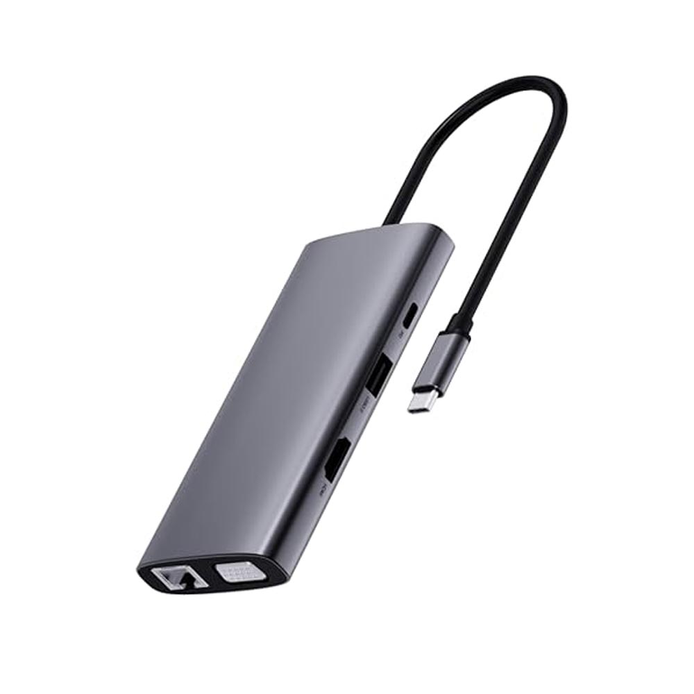 Bộ chuyển đổi Rapoo XD101 USB-C sang HDMI, USB-C, USB 3.0 x3, VGA, Audio, Lan Gigabit, PD, TF