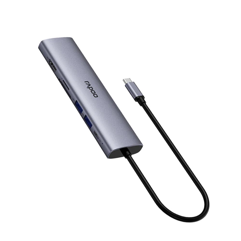 Bộ chuyển đổi Rapoo XD71 USB-C sang HDMI, USB-C, USB 3.0 x2, Lan Gigabit, PD, TF