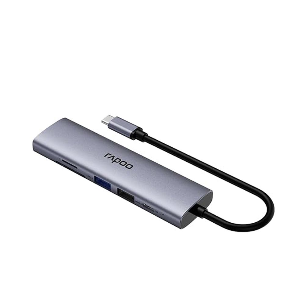 Bộ chuyển đổi Rapoo XD61 USB-C sang HDMI, USB-C, USB 3.0 x2, PD, TF