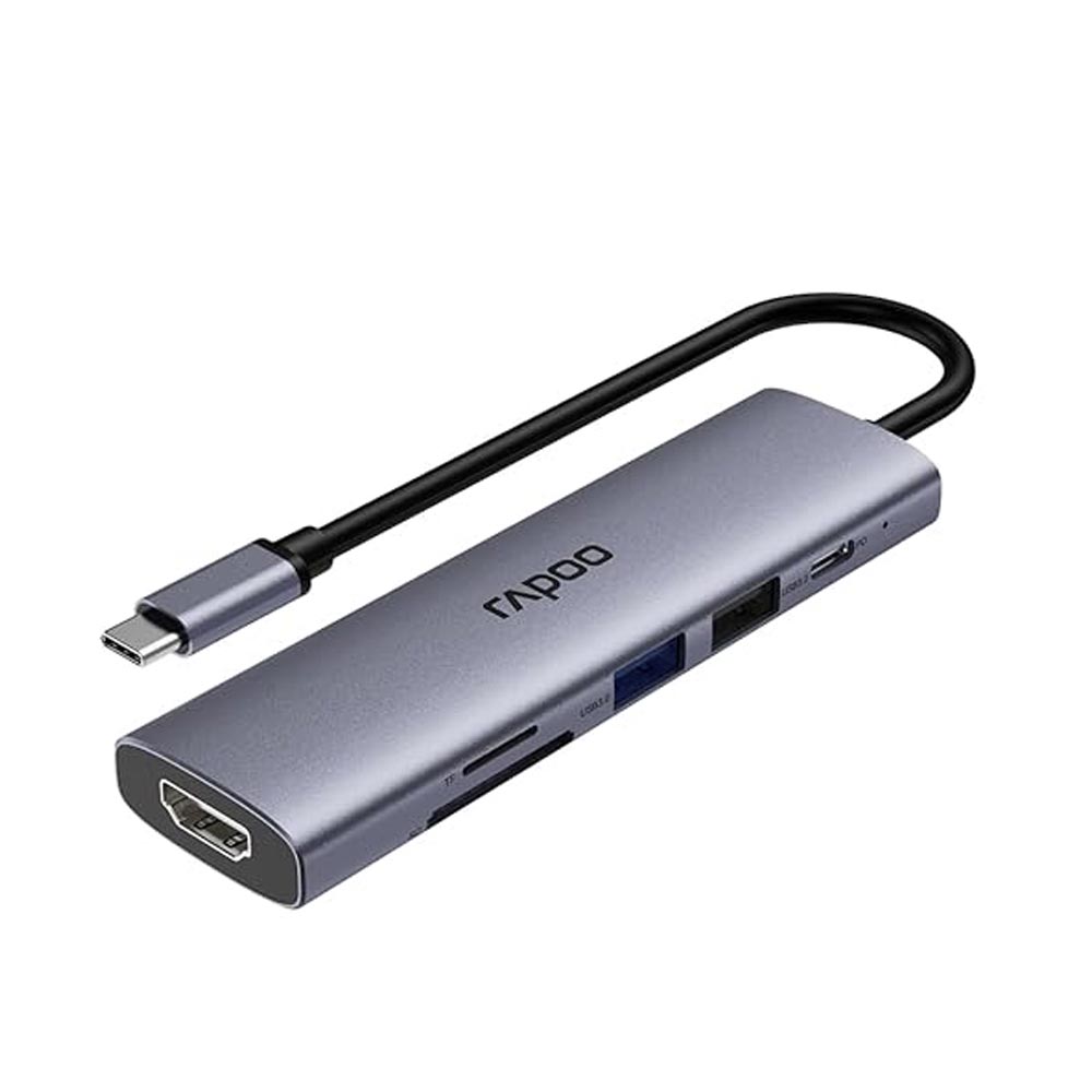 Bộ chuyển đổi Rapoo XD61 USB-C sang HDMI, USB-C, USB 3.0 x2, PD, TF