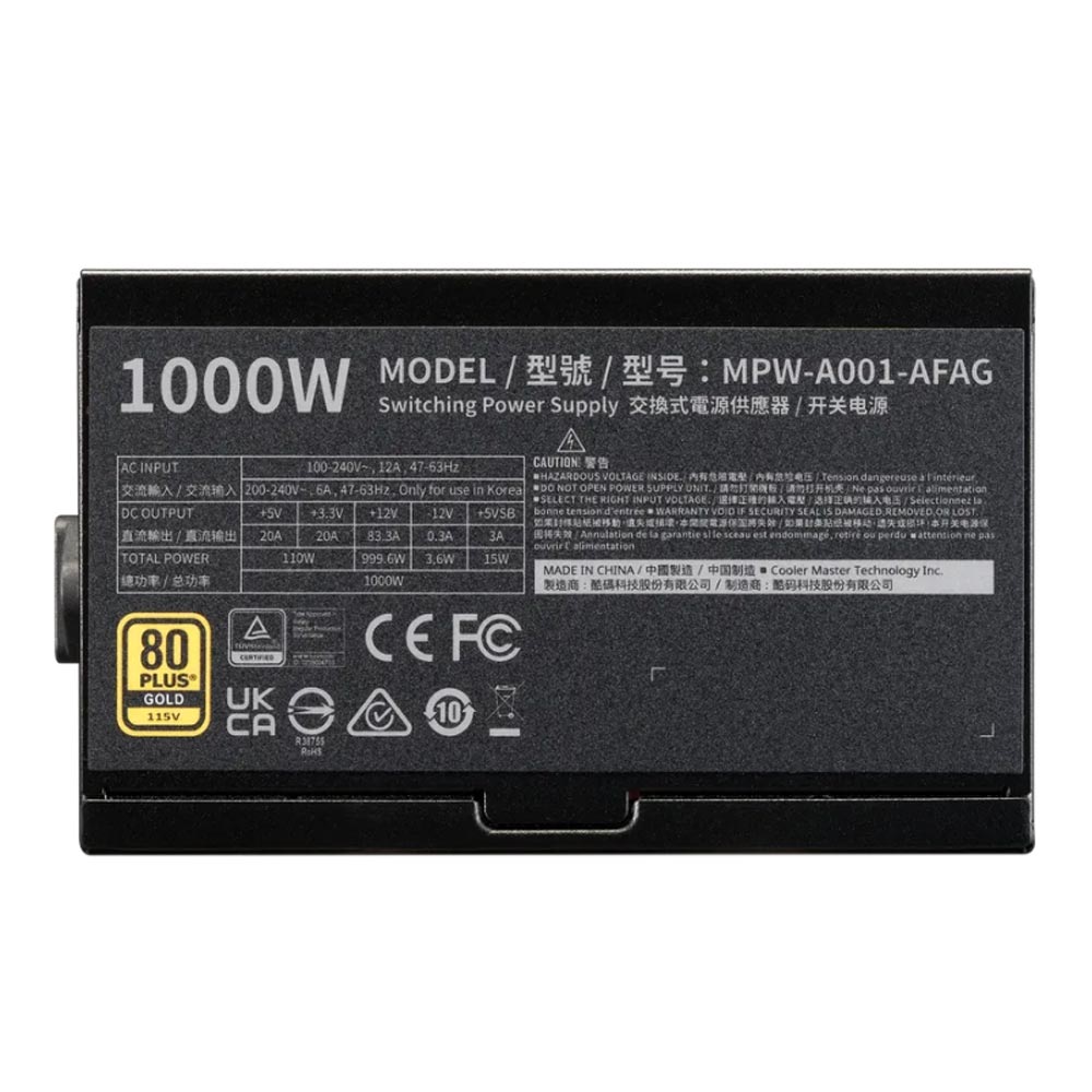 Nguồn máy tính Cooler Master ELITE Gold 1000 FM A/EU cord (1000W/ 80 Plus Gold/ Full-Modular/ ATX/ Đen)