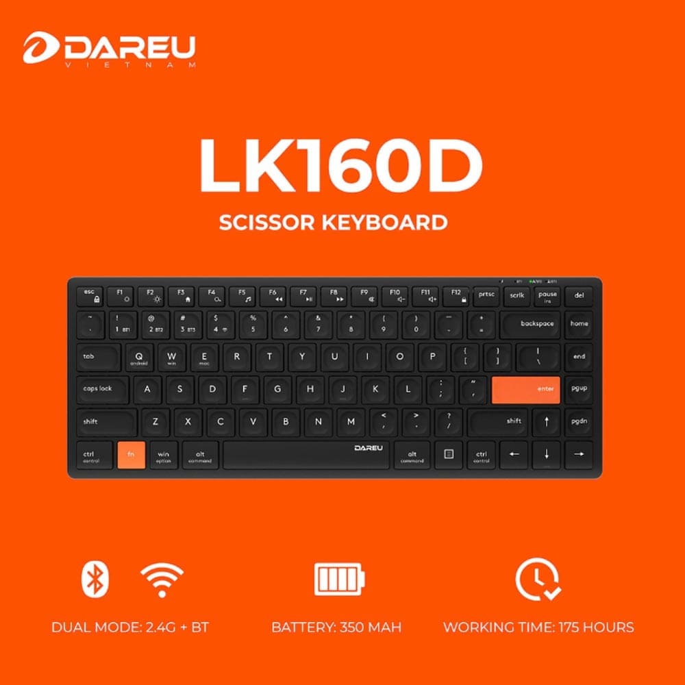 Bàn phím không dây Dareu LK160D (Bluetooth/Wireless)